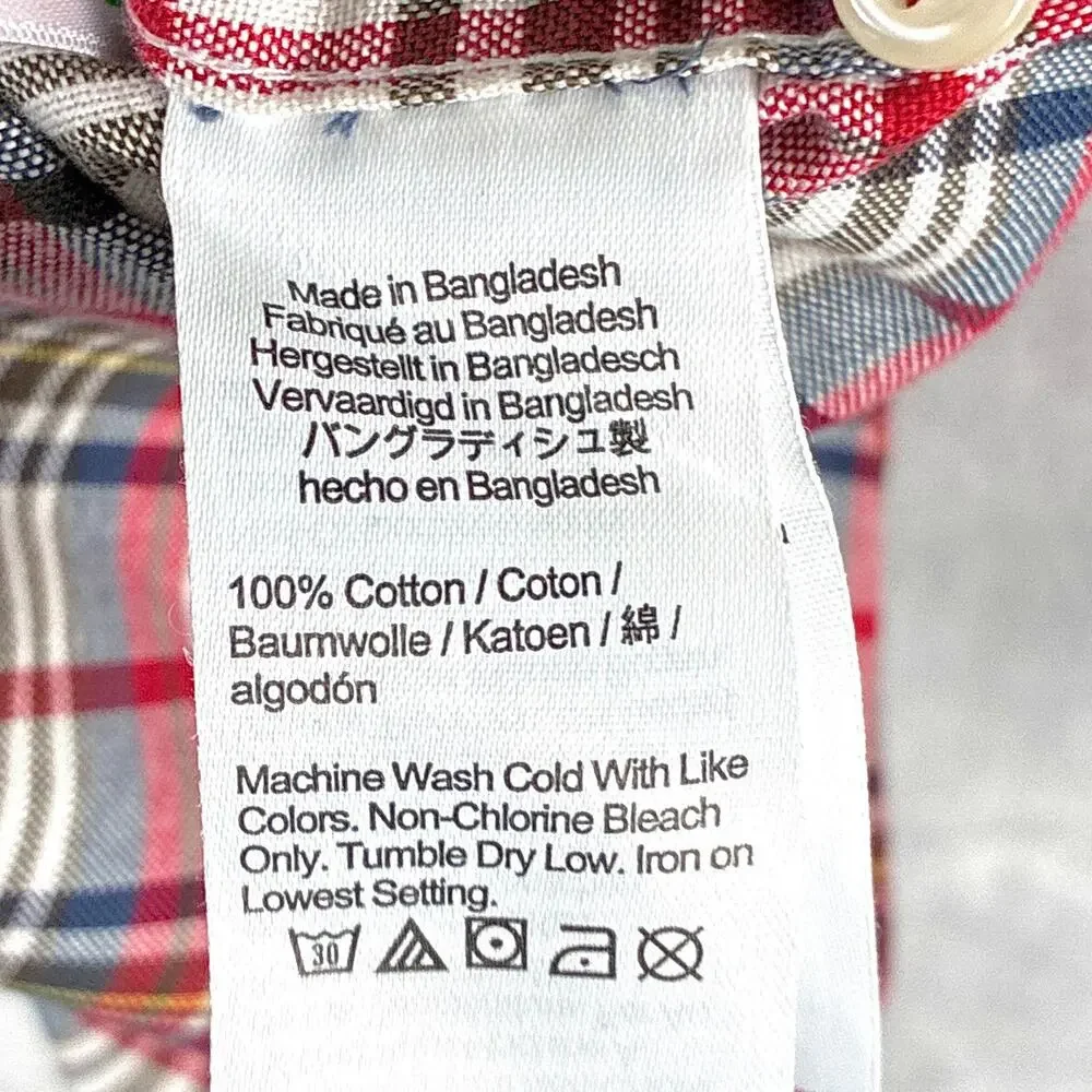 J.Crew Shirt Mens M Tall Red White Plaid Broken In Oxford Preppy Heritage OCBD